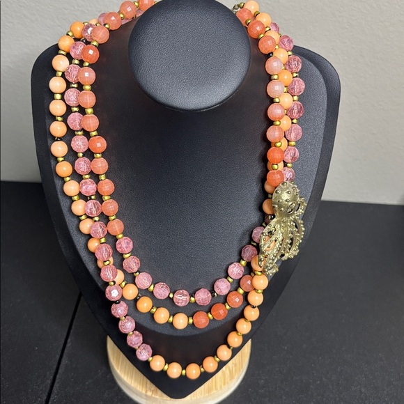 Vintage Beaded Gild Tone Octopus Layered Statement Necklace - Picture 3 of 7